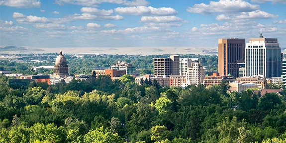 Boise, Idaho, with the Sawtooth Mountains in the background.