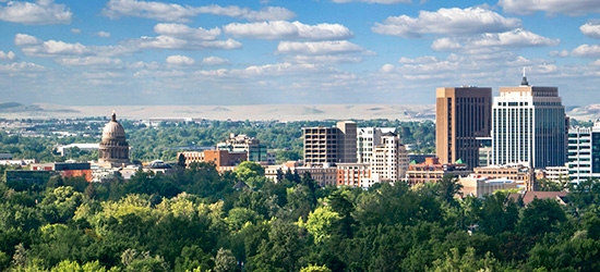 Boise, Idaho, with the Sawtooth Mountains in the background.