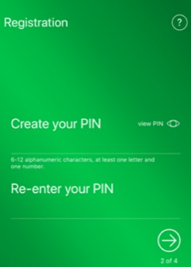 Treasury Express Mobile App create your pin screen.